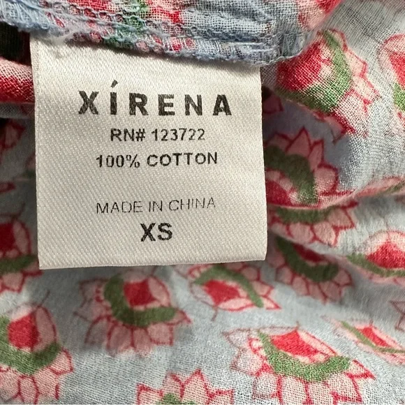 XIRENA Myrah Maxi Dress SZ XS Light Blue Red Lightweight Gauzy Boho GUC